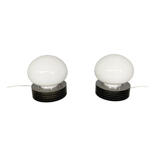 Italian Modern Table Lamps in Steel and Opaline Glass from Tronconi, 1970s, Set of 2 For Sale