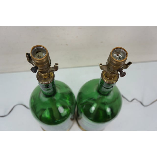 Mid 20th Century 2 Vintage Green Glass Magnum Wine Bottle Table Lamps Pair For Sale - Image 11 of 11
