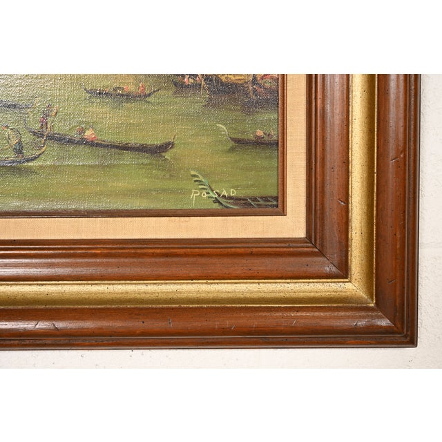 Original Artist Signed "Venetian Harbor" Framed Oil Painting on Canvas For Sale - Image 11 of 14