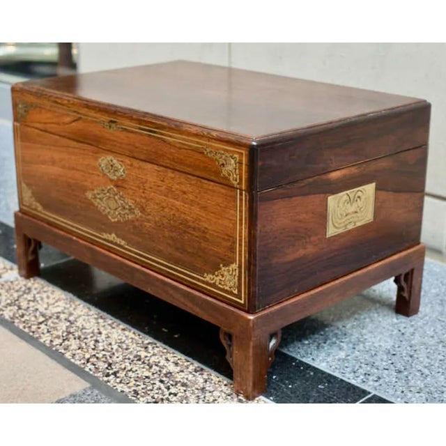 French Antique Wedding Chest With Bronze Inlay on a Custom Stand-France, C. 1860 For Sale - Image 3 of 9