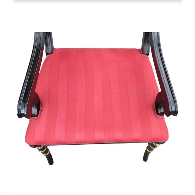 Pair of Spanish Regency Parcel Gilt and Ebonized Upholstered Armchairs For Sale - Image 10 of 12