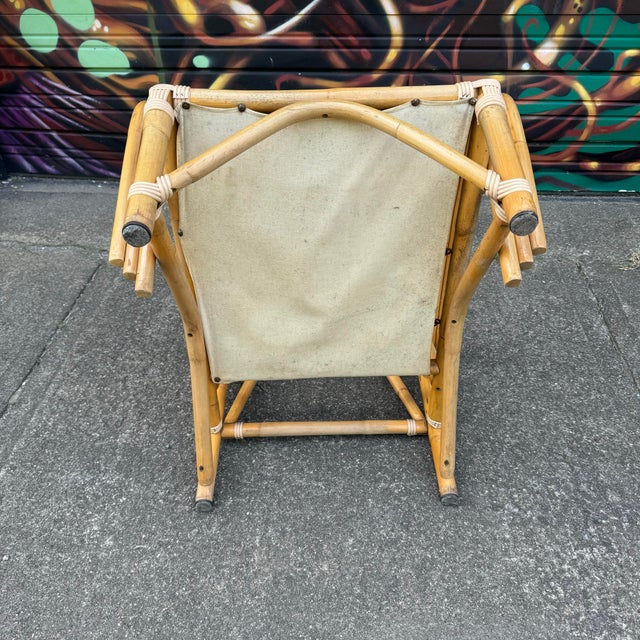 Mid Century Modern Bamboo Arm Lounge Chair Yellow For Sale - Image 9 of 12