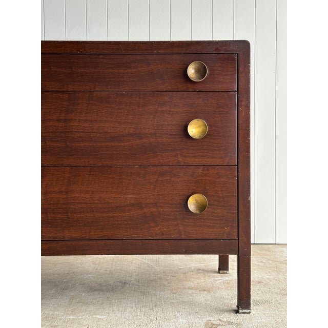 Metal Vintage Norman Bel Geddes for Simmons Steel Chest of Drawers With Removable Mirror & Brass Pulls, C. 1930s For Sale - Image 7 of 18