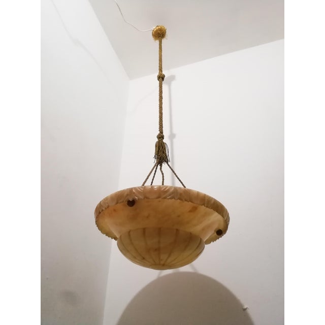Mid-Century Modern Victorian Style Alabaster Pendant Lamp, 1930s For Sale - Image 3 of 12