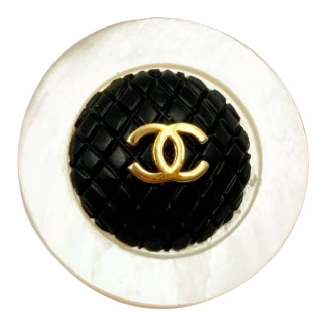 Chanel Vintage Gold Plated CC Black Quilt Mother of Pearl XL Clip on Earrings, A Pair For Sale