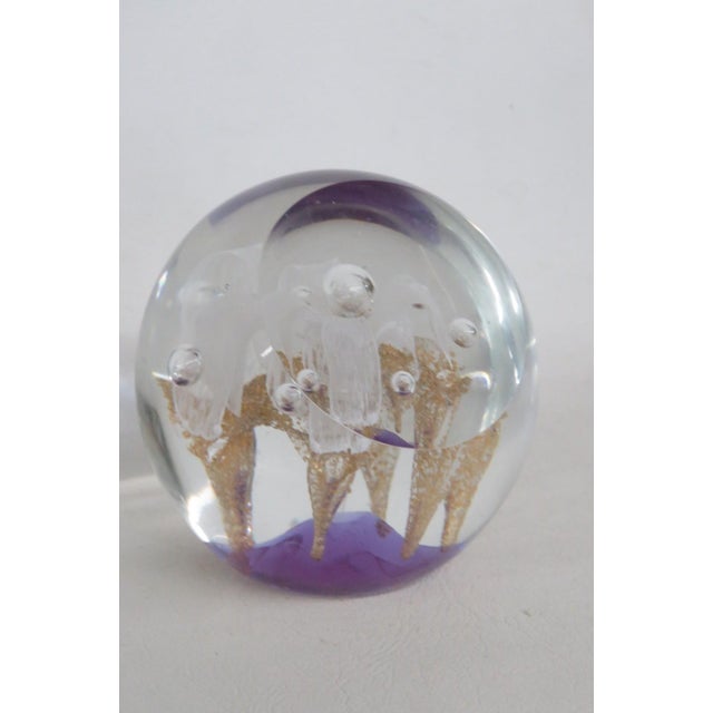 Glass Large Round Art Glass Paper Weight Trumpet Flower Controlled Bubble Design 5160b For Sale - Image 7 of 12