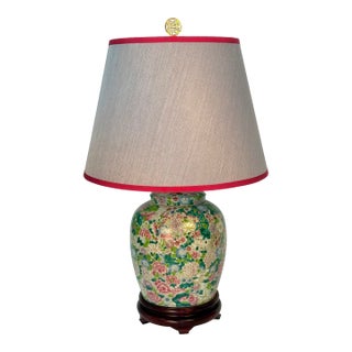 1950s Mid Century Modern Chinoiserie Mille Fleurs Ginger Jar Lamp For Sale