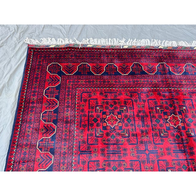 Red High Quality Afghan Khal Muhammadi Tribal Hand-Knotted Wool Rug - 6'6" X 9'10" For Sale - Image 8 of 11
