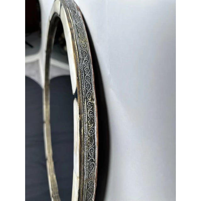 Black Art Deco Style Handmade White & Black With Brass Inlay Round Mirror, a Pair For Sale - Image 8 of 11