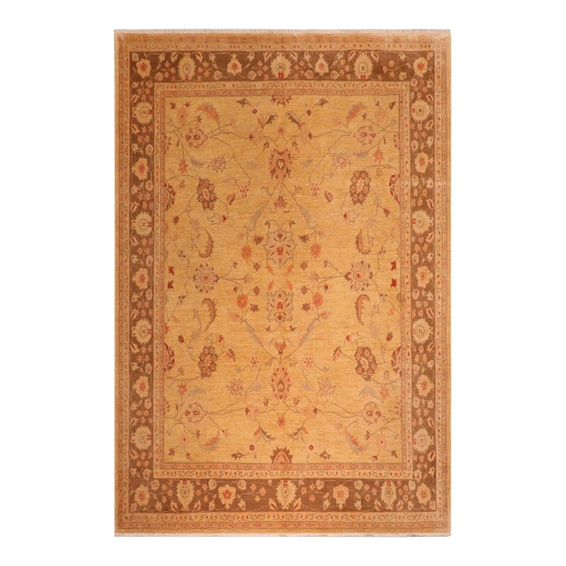 Shabby Chic Ziegler Tan Brown Hand-Knotted Wool Rug - 8'8'' X 9'10'' For Sale
