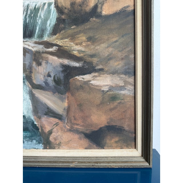 Mid 20th Century Large MidCentury Original Oil Painting of Spring Run - Dam and River For Sale - Image 5 of 12