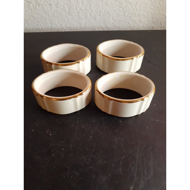 Art Deco 1960s Lenox Usa Fine Porcelain Gilded Beige Napkin Rings- Set of 4 For Sale - Image 3 of 5