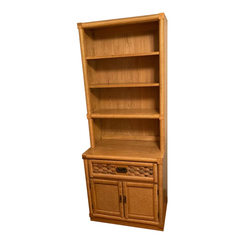 1978 Dixie Wicker Weave Wooden Bookcase | Chairish