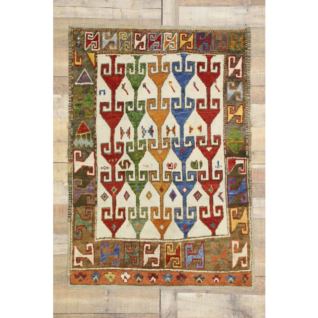 Mid 20th Century Vintage Turkish Oushak Rug, 3'5 X 4'10 For Sale - Image 5 of 6