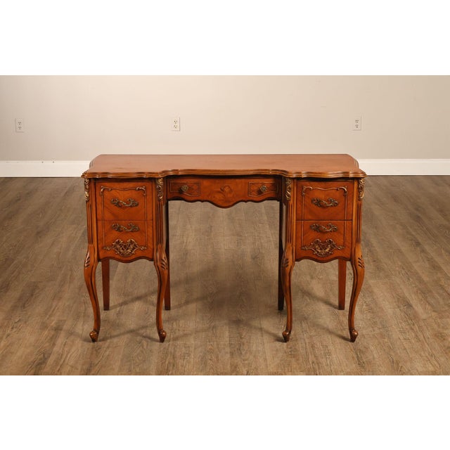 1930's French Louis XV Style SatinwoodInlaid Writing Desk Vanity For Sale - Image 13 of 18