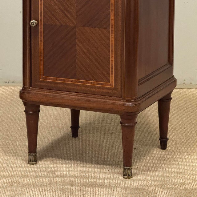 Pair of Antique French Louis XVI Marquetry Marble Top Nightstands ~ End Tables For Sale - Image 11 of 18