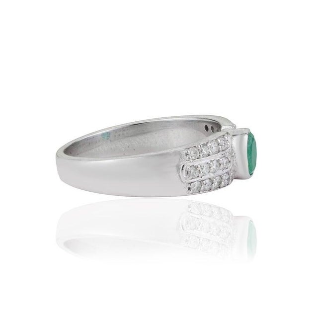 Not Yet Made - Made To Order Classic Oval Emerald Diamond Statement Band Ring in Sterling Silver, Size 7 For Sale - Image 5 of 13