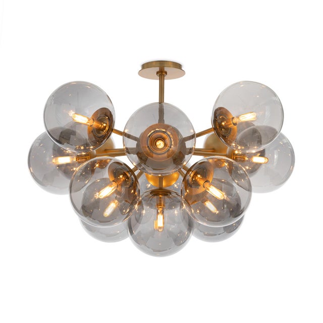 Glass Regina Andrew Shine Globe Flush Mount, Natural Brass with Smoke Glass For Sale - Image 7 of 7
