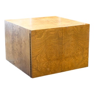 Vintage 1970s Burlwood Cube Cabinet Side End Table Baughman Style For Sale
