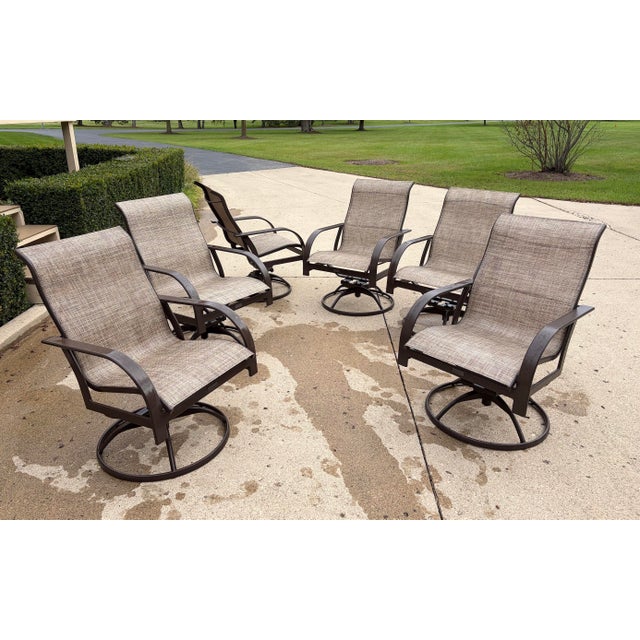 2020s Outdoor Swivel Tilt Metal Dining Chairs With Sling Style Acrylic Fabric, 1 Piece For Sale - Image 5 of 5