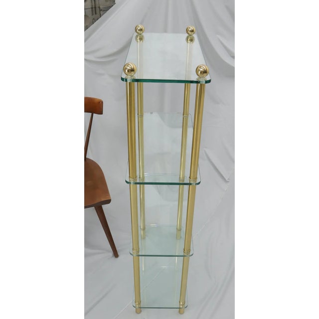 Petit Compact Class and Brass 4-Tier Étagère Shelf Bookcase For Sale - Image 10 of 11