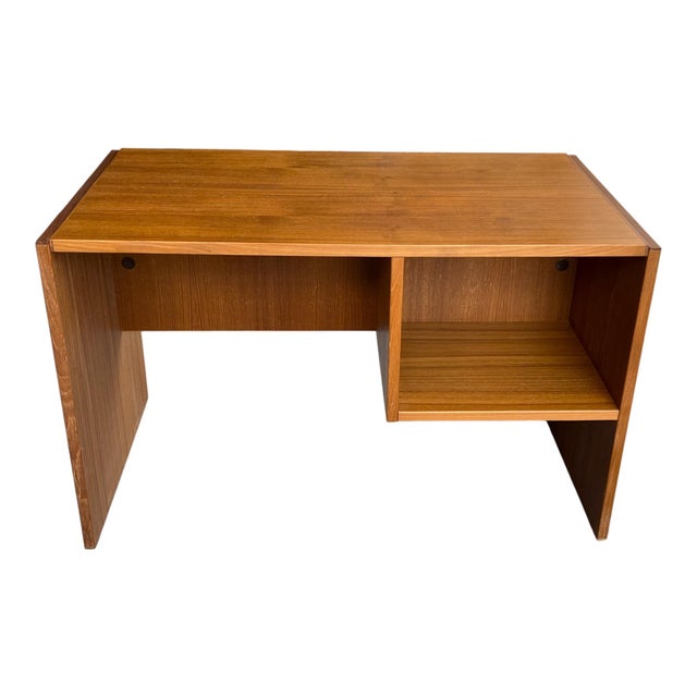 Cinnamon 1970s -Century Danish Modern Teak Writing Desk With Open Shelf For Sale - Image 8 of 15