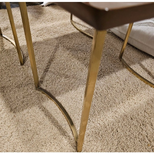 Mid-Century Modern Walnut W/ Organic Inlaid Brass Side Tables Attributed to Mastercraft (Pair) For Sale - Image 9 of 10