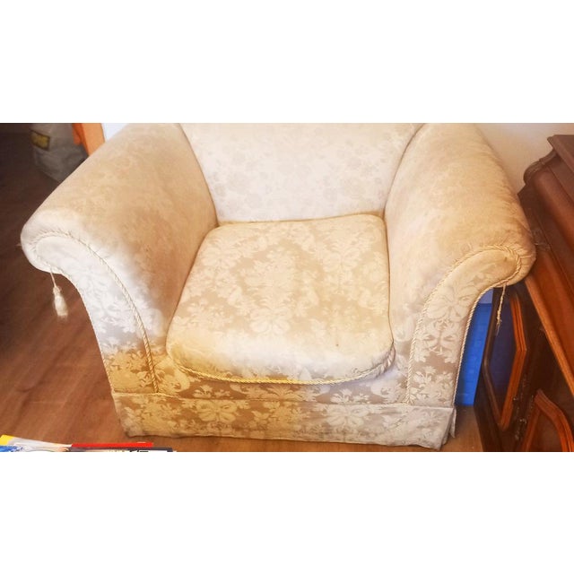 Vintage Sofa and Armchairs with Down and Damask Fabric, 1970s, Set of 3 For Sale - Image 12 of 17