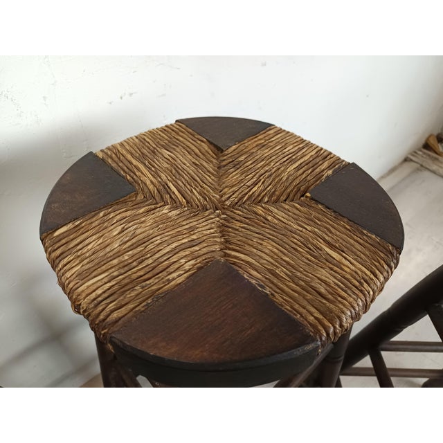 Brutalist Stools in Wood and Straw, 1950s, Set of 4 For Sale - Image 11 of 15
