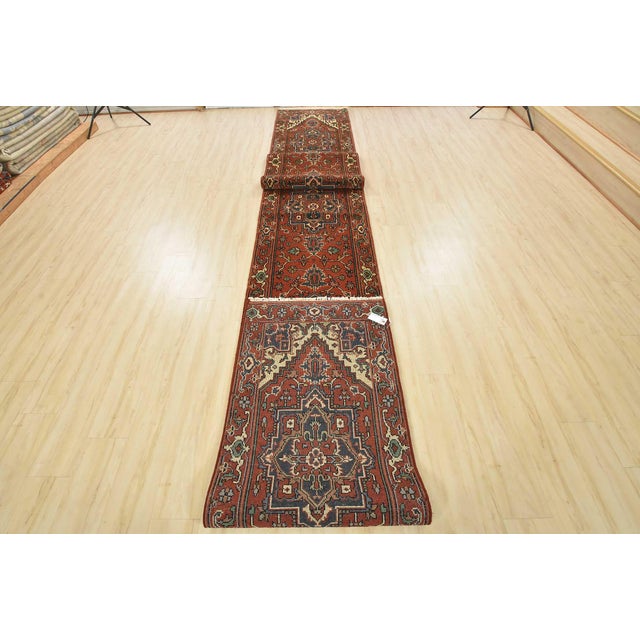 Heriz Runner 2’7” X 21’10” Rust Wool Tribal Hand-Knotted Oriental Rug For Sale - Image 11 of 12