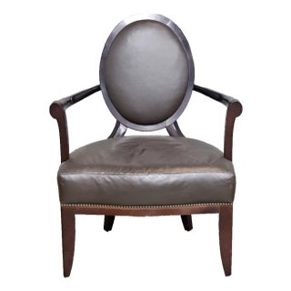 Late 20th Century Oval X-Back Arm Chair Barbara Barry for Baker Furniture Brown Leather Fabric For Sale