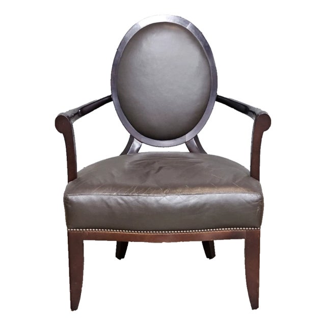 Late 20th Century Oval X-Back Arm Chair Barbara Barry for Baker Furniture Brown Leather Fabric For Sale