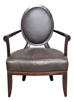 Late 20th Century Oval X-Back Arm Chair Barbara Barry for Baker Furniture Brown Leather Fabric
