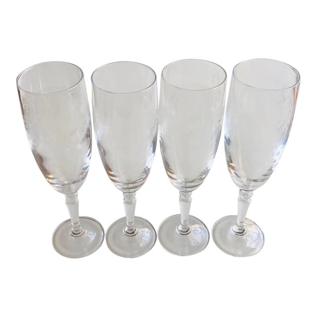 Contemporary Clear Etched Champagne Glasses S/4 For Sale