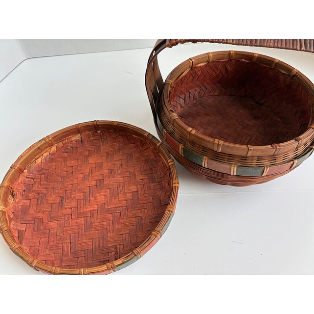 Antique Chinese Rattan Lidded Sewing Basket Asian Decor For Sale - Image 10 of 13