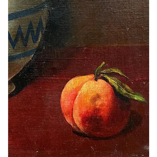Flowers in a Vase and Peach, Oil on Canvas For Sale - Image 7 of 14