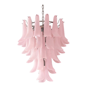 Contemporary Pink Frosted "Selle" Murano Glass Chandelier in Mazzega Style
