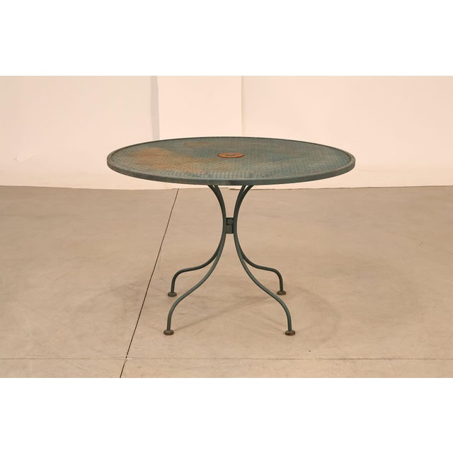Vintage Wrought Iron Round Patio Table And Four Chairs Set For Sale - Image 11 of 18