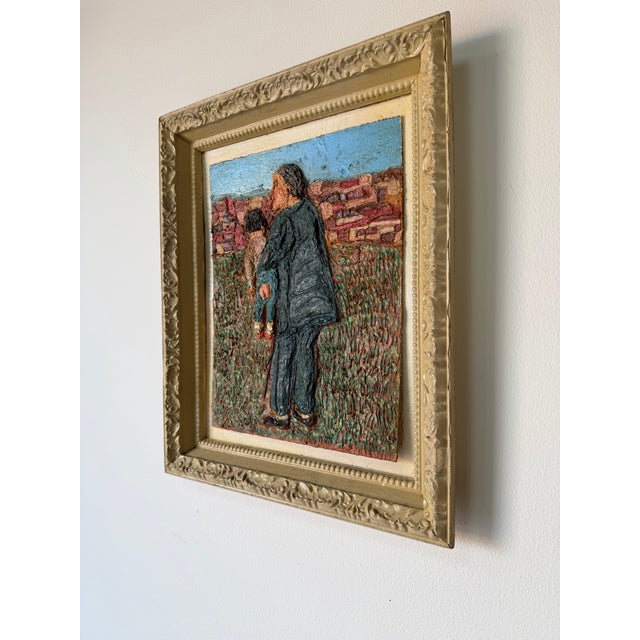 1970’s Vintage Figurative Abstract Heavy Impasto Oil Painting on Canvas Board, Framed For Sale - Image 4 of 11