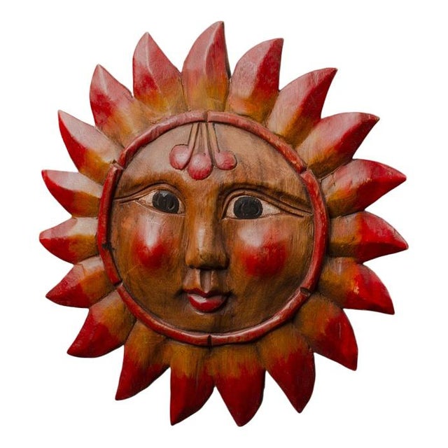 Vintage Pine Hand-Carved Sun, 1970s For Sale - Image 13 of 13