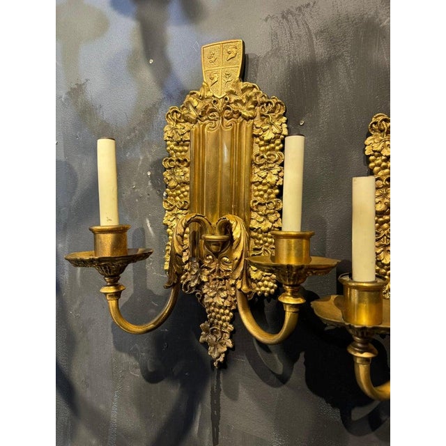 Edward F. Caldwell & Co. 1900 Caldwell Gilt Bronze Sconces With Grapes Design - a Pair For Sale - Image 4 of 7