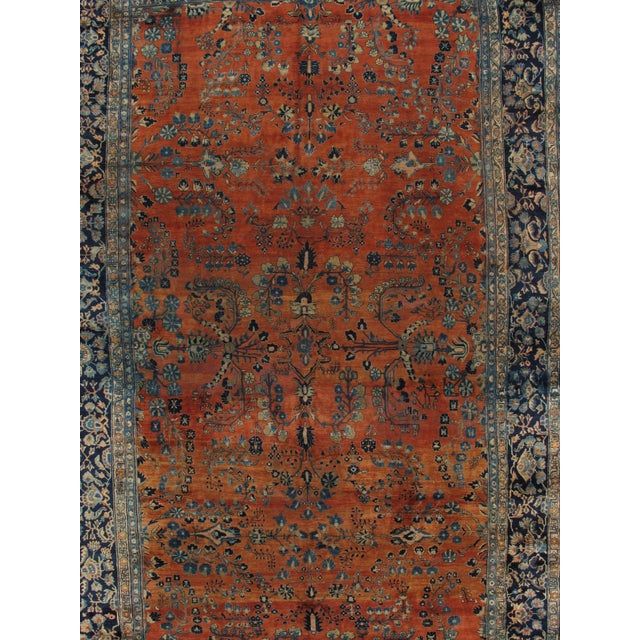 Antique Persian Sarouk Carpet, Handmade Oriental Rug, Navy, Rust, Lt Blue, Ivory For Sale - Image 13 of 18
