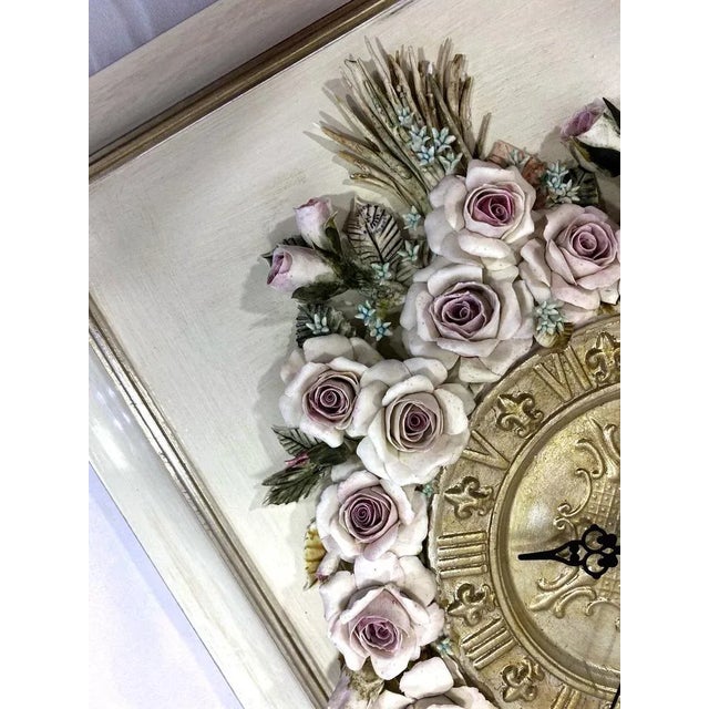1990s Vintage Porcelain Wall Clock with Handcrafted Floral Decor by Giulio Tucci for Capodimonte, 1990s For Sale - Image 5 of 8
