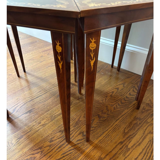 Set of 6 Vintage Italian Marquetry Inlaid Triangle Tables For Sale In Philadelphia - Image 6 of 10