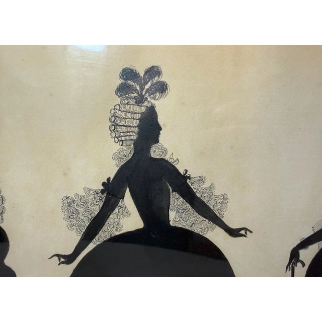 Large Antique 1800's Victorian Fashion Lady Original Silhouette Art Ink Drawing For Sale - Image 14 of 14