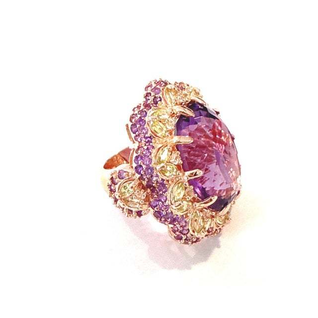 Bochic “Orient” Amethyst & Multi Gem Cocktail Ring Set 18K Gold & Silver, Size 7 For Sale - Image 4 of 6