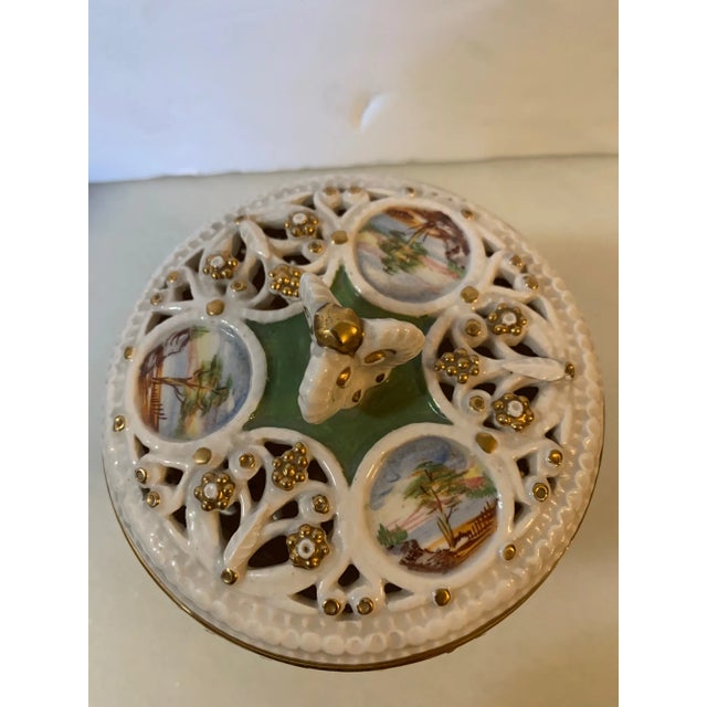 Late 19th Century Late 19th Century Italian Hand-Painted Dish With Gold Filigree Accents For Sale - Image 5 of 12