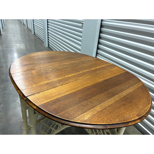 Vintage Wicker and Oak Top Gate Leg Table For Sale - Image 9 of 10