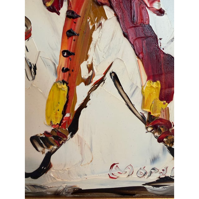 Red 1980 Morris Katz (1931–2010) Original Oil Painting Clown Impasto Palette Knife For Sale - Image 8 of 13