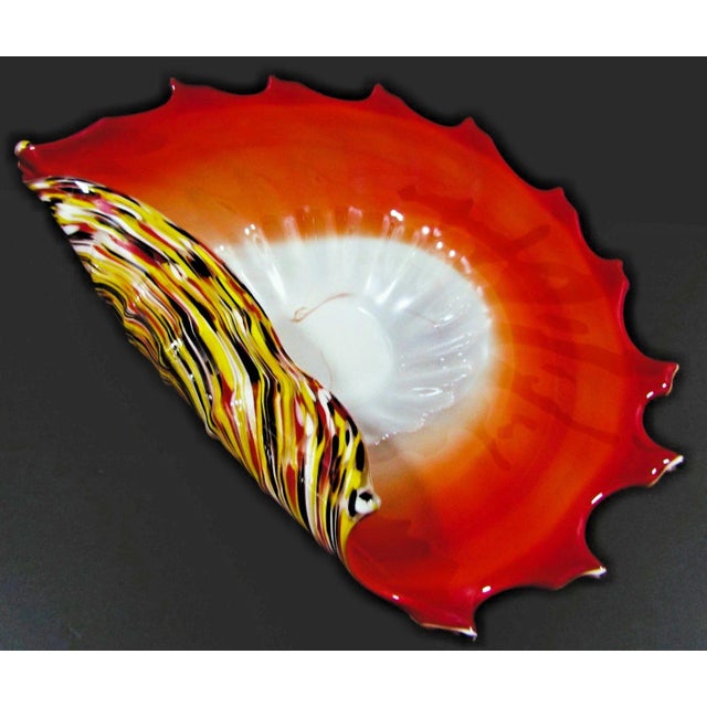 Red 1950s Murano Art Glass Vibrant Confetti Handblown Scalloped Rim Centerpiece Bowl For Sale - Image 8 of 17
